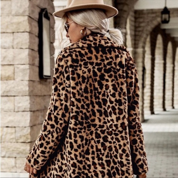 #41 New! Leopard Print Plush Vegan Fur Coat Jacket - Picture 5 of 6